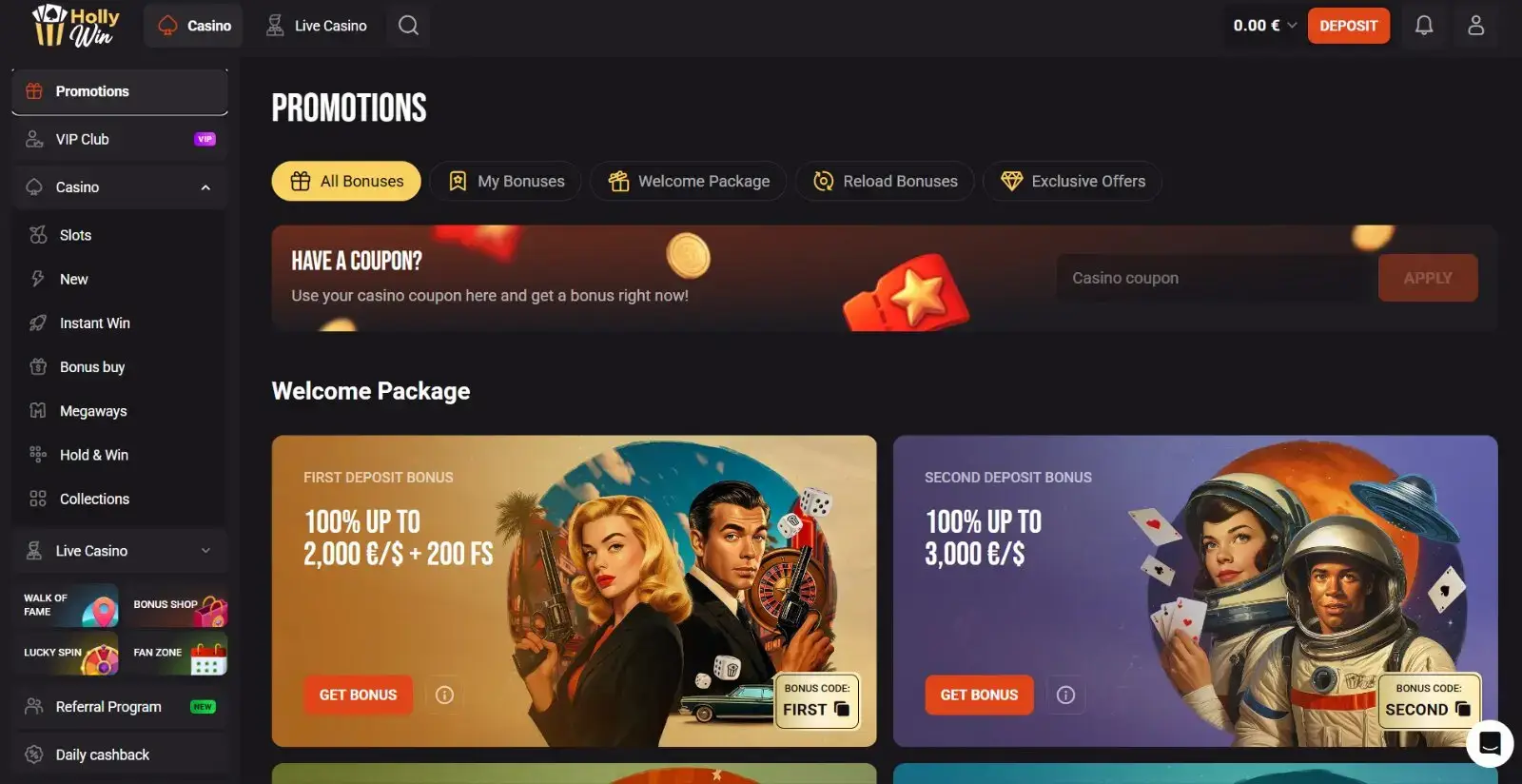 Hollywin – Online Casino ohne OASIS mit großem Aktionsangebot